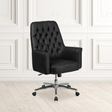 Mid-Back Traditional Tufted Black LeatherSoft Executive Swivel Office Chair with Arms [FLF-BT-444-MID-BK-GG]