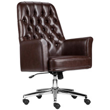 Mid-Back Traditional Tufted Brown LeatherSoft Executive Swivel Office Chair with Arms [FLF-BT-444-MID-BN-GG]