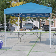 8'x8' Blue Pop Up Event Canopy Tent with Carry Bag and 6-Foot Bi-Fold Folding Table with Carrying Handle - Tailgate Tent Set [FLF-JJ-GZ88183Z-BL-GG]