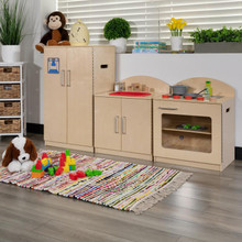 Children's Wooden Kitchen Set - Stove, Sink and Refrigerator for Commercial or Home Use - Safe, Kid Friendly Design [FLF-MK-DP00KTCHN-GG]