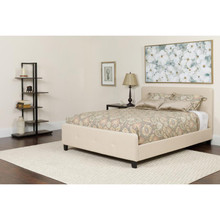Tribeca Queen Size Tufted Upholstered Platform Bed in Beige Fabric with Memory Foam Mattress [FLF-HG-BMF-19-GG]