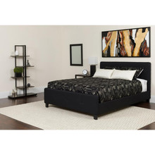 Tribeca Queen Size Tufted Upholstered Platform Bed in Black Fabric with Memory Foam Mattress [FLF-HG-BMF-23-GG]