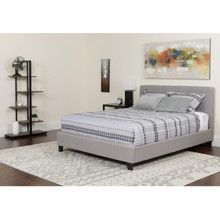 Tribeca Queen Size Tufted Upholstered Platform Bed in Light Gray Fabric with Memory Foam Mattress [FLF-HG-BMF-27-GG]