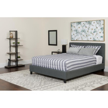 Tribeca Queen Size Tufted Upholstered Platform Bed in Dark Gray Fabric with Memory Foam Mattress [FLF-HG-BMF-31-GG]