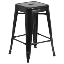 Commercial Grade 24" High Backless Black Metal Indoor-Outdoor Counter Height Stool with Square Seat