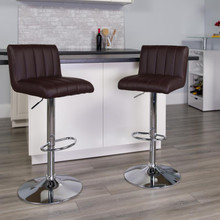 Contemporary Brown Vinyl Adjustable Height Barstool with Vertical Stitch Back/Seat and Chrome Base [FLF-CH-112010-BRN-GG]