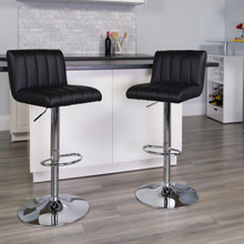 Contemporary Black Vinyl Adjustable Height Barstool with Vertical Stitch Back/Seat and Chrome Base [FLF-CH-112010-BK-GG]