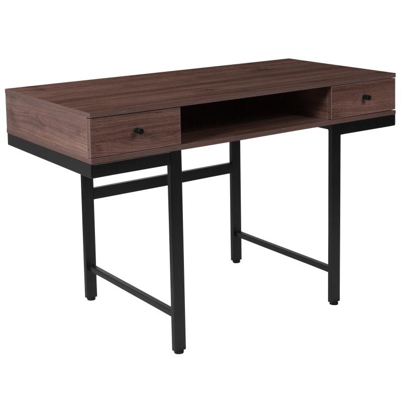 Flash Furniture Bartlett Dark Ash Wood Grain Finish Computer Desk with Drawers Black Metal Legs