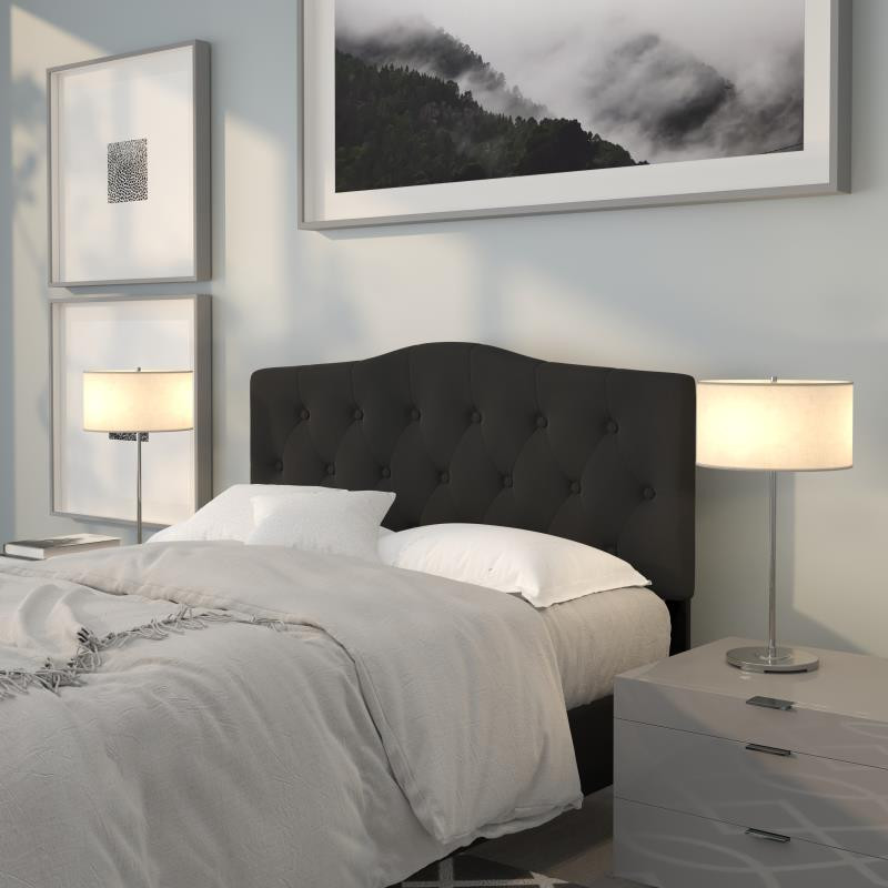 Cambridge Tufted Upholstered Full Size Headboard in Black Fabric FLF HG HB1708 F BK GG EventsWholesale
