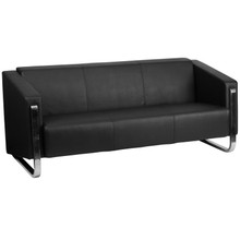 HERCULES Gallant Series Contemporary Black LeatherSoft Sofa with Stainless Steel Frame [FLF-ZB-8803-3-SOFA-BK-GG]