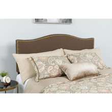 Lexington Upholstered Queen Size Headboard with Accent Nail Trim in Dark Brown Fabric [FLF-HG-HB1707-Q-DBR-GG]