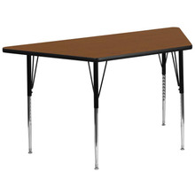 Wren 29''W x 57''L Trapezoid Oak HP Laminate Activity Table - Standard Height Adjustable Legs [FLF-XU-A2960-TRAP-OAK-H-A-GG]
