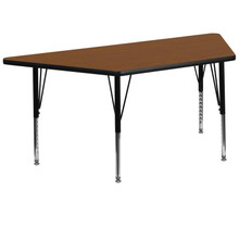 Wren 29''W x 57''L Trapezoid Oak HP Laminate Activity Table - Height Adjustable Short Legs [FLF-XU-A2960-TRAP-OAK-H-P-GG]
