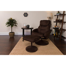 Contemporary Multi-Position Recliner and Ottoman with Circular Wrapped Base in Brown Microfiber [FLF-BT-7895-MIC-PINPOINT-GG]