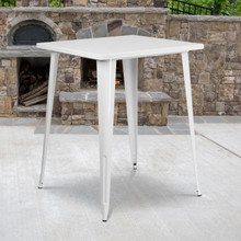 Commercial Grade 31.5" Square White Metal Indoor-Outdoor Bar Height Table [FLF-CH-51040-40-WH-GG]