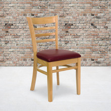 HERCULES Series Ladder Back Natural Wood Restaurant Chair - Burgundy Vinyl Seat [FLF-XU-DGW0005LAD-NAT-BURV-GG]