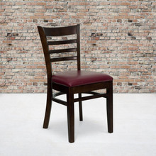 HERCULES Series Ladder Back Walnut Wood Restaurant Chair - Burgundy Vinyl Seat [FLF-XU-DGW0005LAD-WAL-BURV-GG]