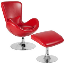 Egg Series Red LeatherSoft Side Reception Chair with Ottoman [FLF-CH-162430-CO-RED-LEA-GG]