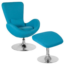 Egg Series Aqua Fabric Side Reception Chair with Ottoman [FLF-CH-162430-CO-AQ-FAB-GG]