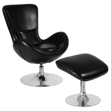 Egg Series Black LeatherSoft Side Reception Chair with Ottoman [FLF-CH-162430-CO-BK-LEA-GG]