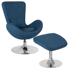 Egg Series Blue Fabric Side Reception Chair with Ottoman [FLF-CH-162430-CO-BL-FAB-GG]