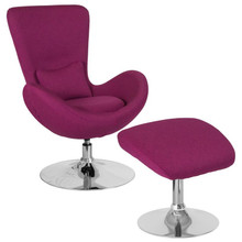 Egg Series Magenta Fabric Side Reception Chair with Ottoman [FLF-CH-162430-CO-MAG-FAB-GG]