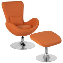 Egg Series Orange Fabric Side Reception Chair with Ottoman [FLF-CH-162430-CO-OR-FAB-GG]