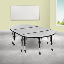 Emmy 3 Piece Mobile 76" Oval Wave Flexible Grey Thermal Laminate Activity Table Set - Height Adjustable Short Legs [FLF-XU-GRP-A3048CON-48-GY-T-P-CAS-GG]