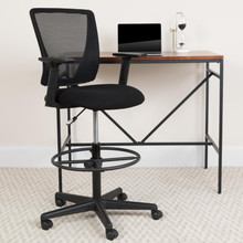 Ergonomic Mid-Back Mesh Drafting Chair with Black Fabric Seat, Adjustable Foot Ring and Adjustable Arms [FLF-GO-2100-A-GG]