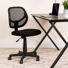 Low Back Black Mesh Swivel Task Office Chair with Curved Square Back [FLF-WA-3074-BK-GG]