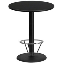 36'' Round Black Laminate Table Top with 24'' Round Bar Height Table Base and Foot Ring [FLF-XU-RD-36-BLKTB-TR24B-4CFR-GG]