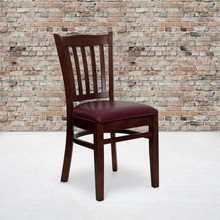 HERCULES Series Vertical Slat Back Mahogany Wood Restaurant Chair - Burgundy Vinyl Seat [FLF-XU-DGW0008VRT-MAH-BURV-GG]