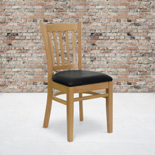 HERCULES Series Vertical Slat Back Natural Wood Restaurant Chair - Black Vinyl Seat [FLF-XU-DGW0008VRT-NAT-BLKV-GG]