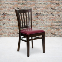 HERCULES Series Vertical Slat Back Walnut Wood Restaurant Chair - Burgundy Vinyl Seat [FLF-XU-DGW0008VRT-WAL-BURV-GG]