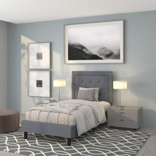 Roxbury Twin Size Tufted Upholstered Platform Bed in Light Gray Fabric [FLF-SL-BK5-T-LG-GG]