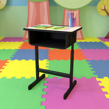Student Desk with Grey Top and Adjustable Height Black Pedestal Frame [FLF-YU-YCY-046-GG]