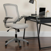 Mid-Back Gray Mesh Swivel Ergonomic Task Office Chair with Gray Frame and Flip-Up Arms [FLF-BL-ZP-8805-GY-GG]