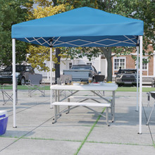 8'x8' Blue Pop Up Event Canopy Tent with Carry Bag and Folding Bench Set - Portable Tailgate, Camping, Event Set [FLF-JJ-GZ88103-BL-GG]