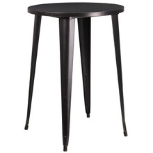 Commercial Grade 30" Round Black-Antique Gold Metal Indoor-Outdoor Bar Height Table [FLF-CH-51090-40-BQ-GG]