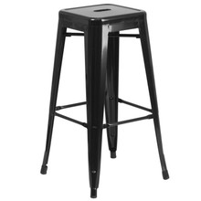 Commercial Grade 30" High Backless Black Metal Indoor-Outdoor Barstool with Square Seat
