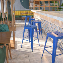 Kai Commercial Grade 30" High Backless Blue Metal Indoor-Outdoor Barstool with Square Seat [FLF-CH-31320-30-BL-GG]