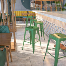 Kai Commercial Grade 30" High Backless Green Metal Indoor-Outdoor Barstool with Square Seat [FLF-CH-31320-30-GN-GG]