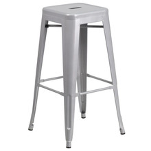 Commercial Grade 30" High Backless Silver Metal Indoor-Outdoor Barstool with Square Seat