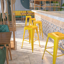 Kai Commercial Grade 30" High Backless Yellow Metal Indoor-Outdoor Barstool with Square Seat [FLF-CH-31320-30-YL-GG]