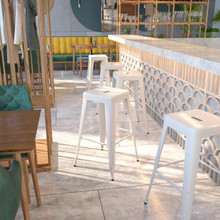 Kai Commercial Grade 30" High Backless White Metal Indoor-Outdoor Barstool with Square Seat [FLF-CH-31320-30-WH-GG]