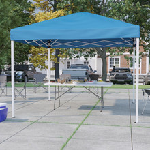 10'x10' Blue Pop Up Event Canopy Tent with Carry Bag and 6-Foot Bi-Fold Folding Table with Carrying Handle - Tailgate Tent Set [FLF-JJ-GZ10183Z-BL-GG]