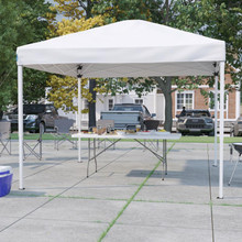 10'x10' White Pop Up Event Canopy Tent with Carry Bag and 6-Foot Bi-Fold Folding Table with Carrying Handle - Tailgate Tent Set [FLF-JJ-GZ10183Z-WH-GG]