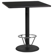 36'' Square Black Laminate Table Top with 24'' Round Bar Height Table Base and Foot Ring [FLF-XU-BLKTB-3636-TR24B-4CFR-GG]