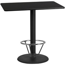 30'' x 48'' Rectangular Black Laminate Table Top with 24'' Round Bar Height Table Base and Foot Ring [FLF-XU-BLKTB-3048-TR24B-4CFR-GG]