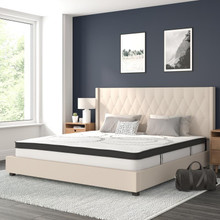 Riverdale King Size Tufted Upholstered Platform Bed in Beige Fabric with 10 Inch CertiPUR-US Certified Pocket Spring Mattress [FLF-HG-BM10-36-GG]